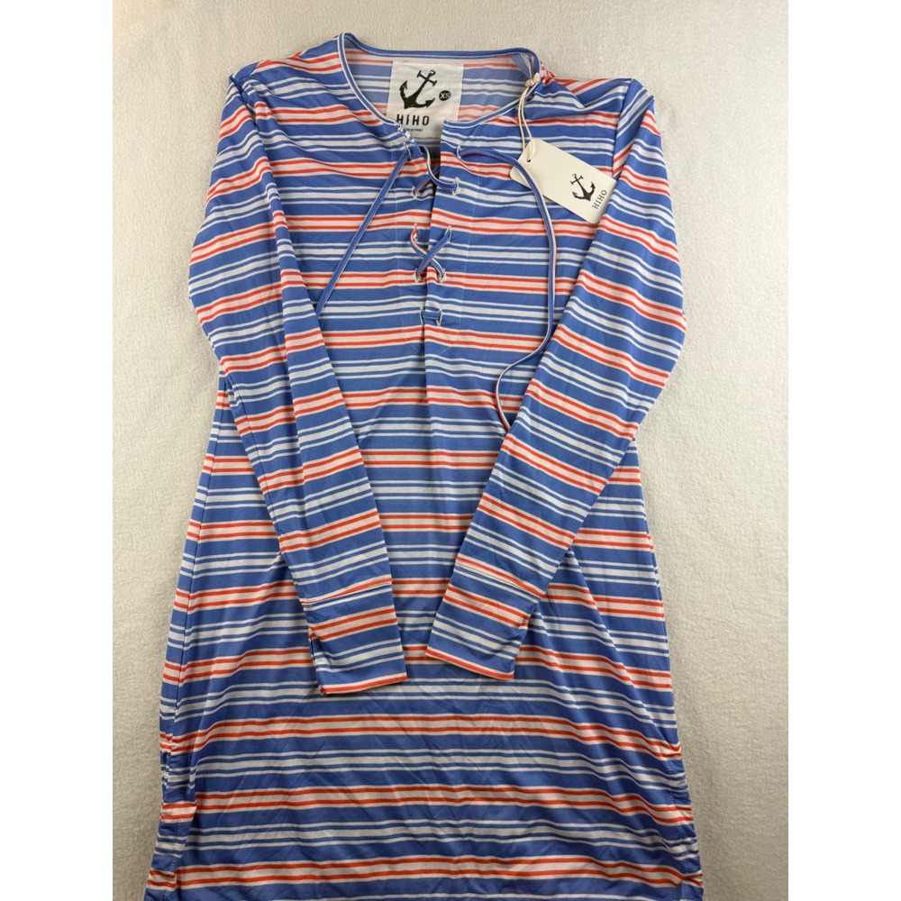 HIHO Suntek Lace Up Mini Dress‎ Striped Casual Long Sleeve XS